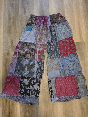 Patchwork Wide-Leg Boho Pants - Multicolor OS